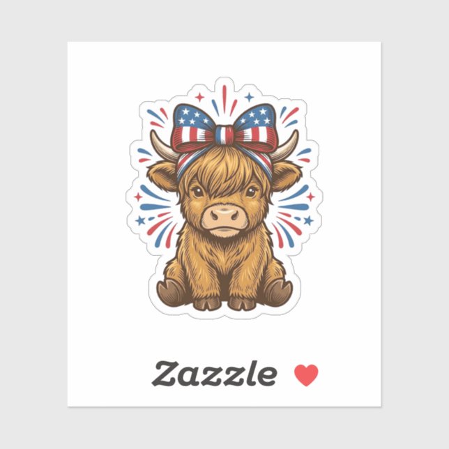 Patriotic Highland Cow Bow Vector Design (2)_1 Sticker (Sheet)