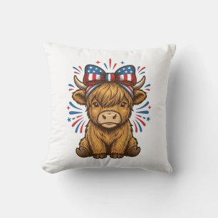 Patriotic Highland Cow Bow Vector Design (2)_1 Throw Pillow