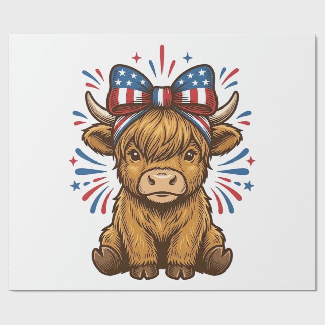Patriotic Highland Cow Bow Vector Design (2)_1 Wrapping Paper (Flat)