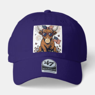 Patriotic Highland Cow Bubblegum Vintage Engraving 47 Brand Hat