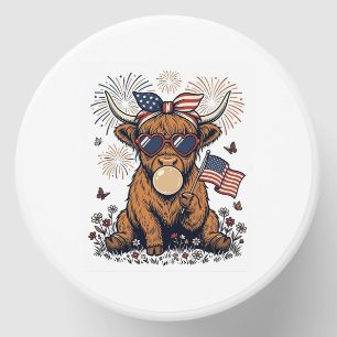 Patriotic Highland Cow Bubblegum Vintage Engraving Mini Candle Favors