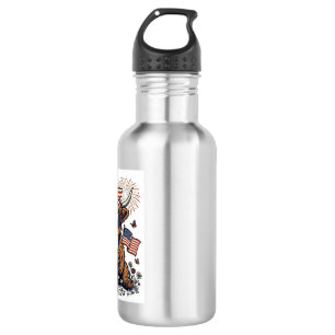 Patriotic Highland Cow Bubblegum Vintage Engraving Stainless Steel Water Bottle