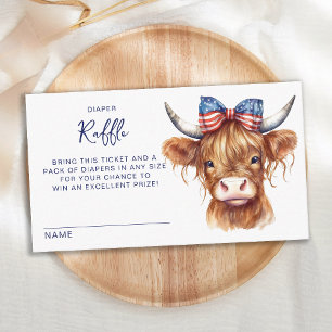 Patriotic Highland Cow Diaper Raffle Baby Shower Enclosure Card