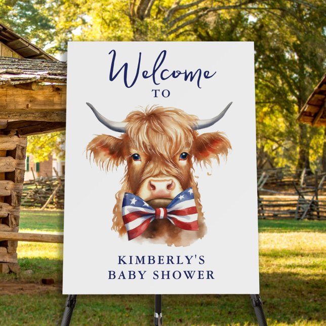 Patriotic Highland Cow Farm Animal Baby Shower Foam Board (Creator Uploaded)