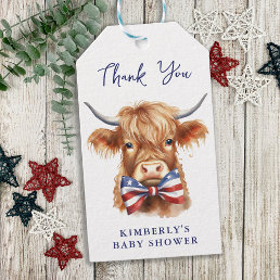 Patriotic Highland Cow Farm Animal Baby Shower Gift Tags