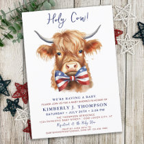 Patriotic Highland Cow Farm Animal Baby Shower Invitation
