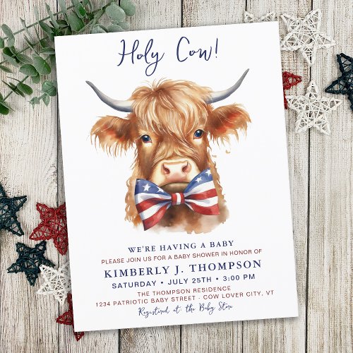 Patriotic Highland Cow Farm Animal Baby Shower Invitation Postcard