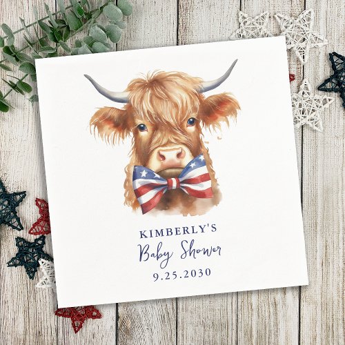 Patriotic Highland Cow Farm Animal Baby Shower Napkins