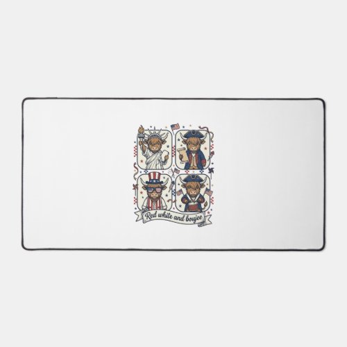 Patriotic Highland Cow Red White and Boujee Desk Mat