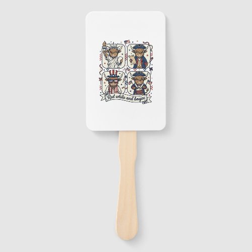 Patriotic Highland Cow Red White and Boujee Hand Fan
