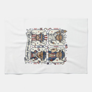 Patriotic Highland Cow Red White and Boujee Kitchen Towel