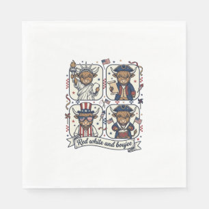 Patriotic Highland Cow Red White and Boujee Napkins