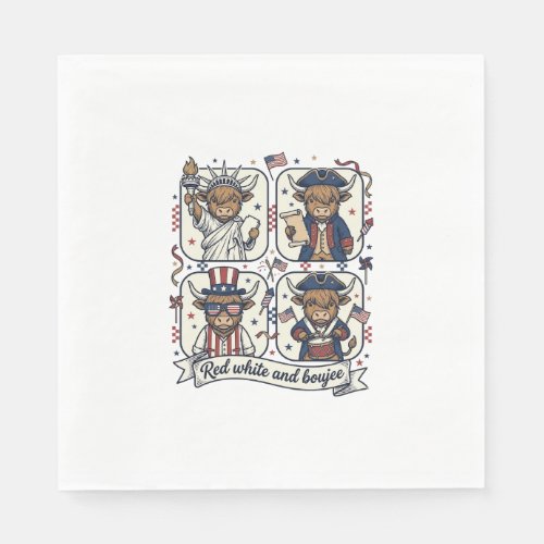 Patriotic Highland Cow Red White and Boujee Napkins