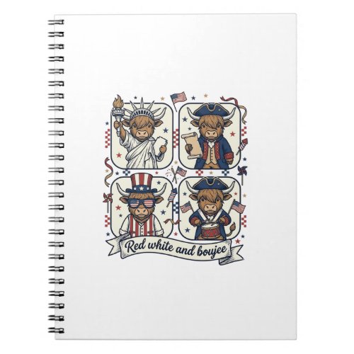 Patriotic Highland Cow Red White and Boujee Notebook