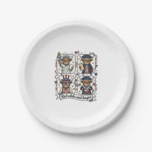 Patriotic Highland Cow Red White and Boujee Paper Plates