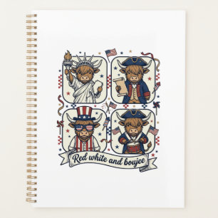 Patriotic Highland Cow Red White and Boujee Planner