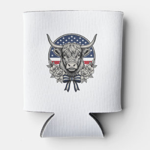 Patriotic Highland Cow Vintage Engraving Art_1 Can Cooler