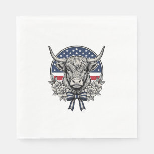 Patriotic Highland Cow Vintage Engraving Art_1 Napkins
