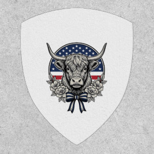 Patriotic Highland Cow Vintage Engraving Art_1 Patch