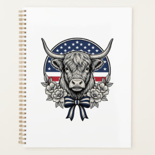 Patriotic Highland Cow Vintage Engraving Art_1 Planner