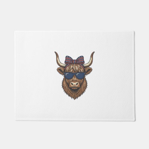 Patriotic Highland Cow Vintage Engraving Design_1 Doormat