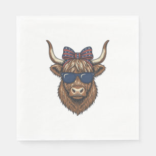 Patriotic Highland Cow Vintage Engraving Design_1 Napkins