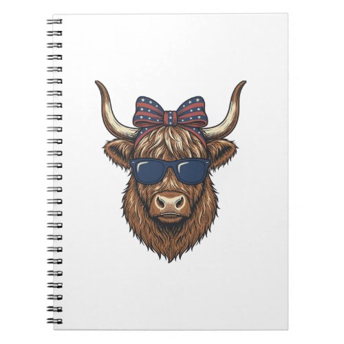 Patriotic Highland Cow Vintage Engraving Design_1 Notebook
