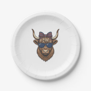 Patriotic Highland Cow Vintage Engraving Design_1 Paper Plates