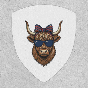 Patriotic Highland Cow Vintage Engraving Design_1 Patch