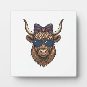 Patriotic Highland Cow Vintage Engraving Design_1 Plaque