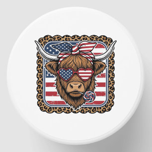 Patriotic Highland Cow Vintage Engraving Design (2 Mini Candle Favors