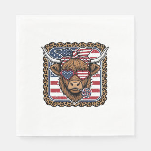 Patriotic Highland Cow Vintage Engraving Design (2 Napkins
