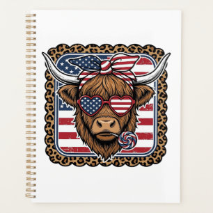 Patriotic Highland Cow Vintage Engraving Design (2 Planner