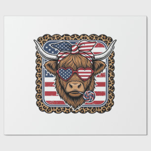 Patriotic Highland Cow Vintage Engraving Design (2 Wrapping Paper