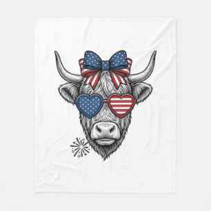 Patriotic Highland Cow Vintage Engraving Shirt_1 Fleece Blanket