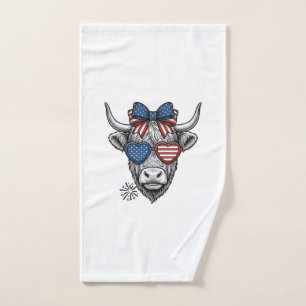 Patriotic Highland Cow Vintage Engraving Shirt_1 Hand Towel