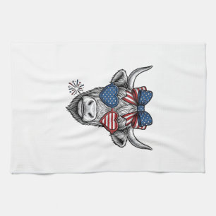 Patriotic Highland Cow Vintage Engraving Shirt_1 Kitchen Towel