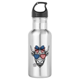 Patriotic Highland Cow Vintage Engraving Shirt_1 Stainless Steel Water Bottle