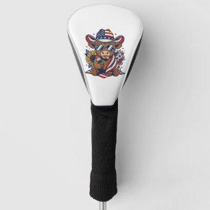 Patriotic Highland Cow Vintage Engraving Shirt Des Golf Head Cover
