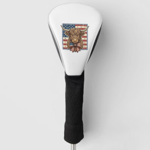 Patriotic Highland Cow Vintage Engraving Shirt Des Golf Head Cover