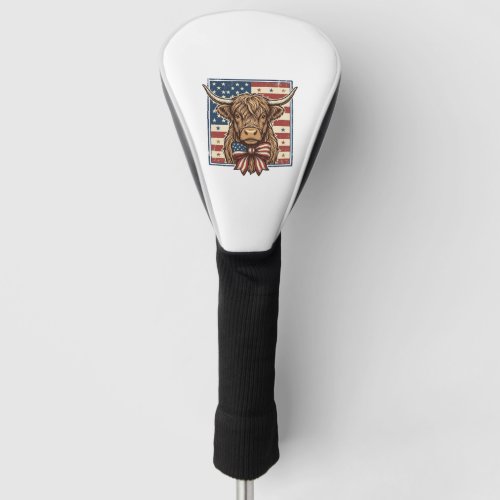 Patriotic Highland Cow Vintage Engraving Shirt Des Golf Head Cover