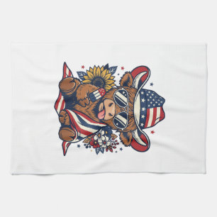 Patriotic Highland Cow Vintage Engraving Shirt Des Kitchen Towel