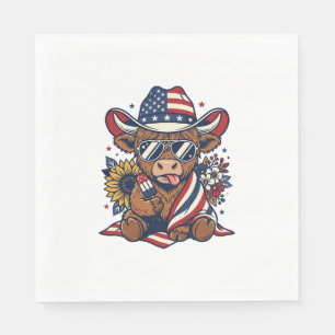 Patriotic Highland Cow Vintage Engraving Shirt Des Napkins