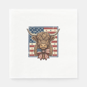 Patriotic Highland Cow Vintage Engraving Shirt Des Napkins