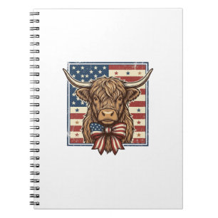 Patriotic Highland Cow Vintage Engraving Shirt Des Notebook