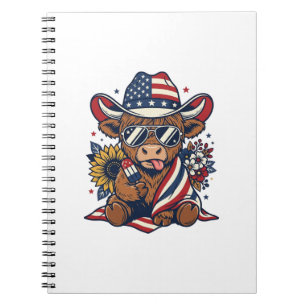 Patriotic Highland Cow Vintage Engraving Shirt Des Notebook
