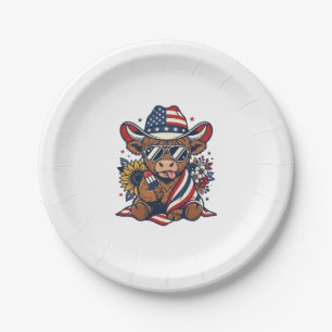 Patriotic Highland Cow Vintage Engraving Shirt Des Paper Plates