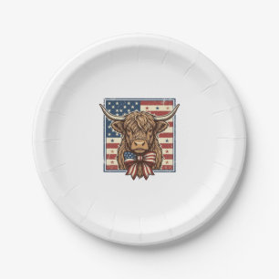 Patriotic Highland Cow Vintage Engraving Shirt Des Paper Plates