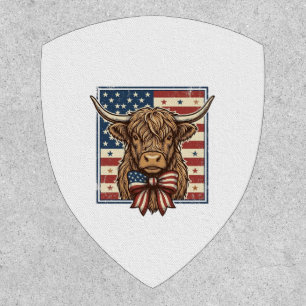 Patriotic Highland Cow Vintage Engraving Shirt Des Patch