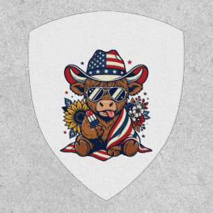 Patriotic Highland Cow Vintage Engraving Shirt Des Patch